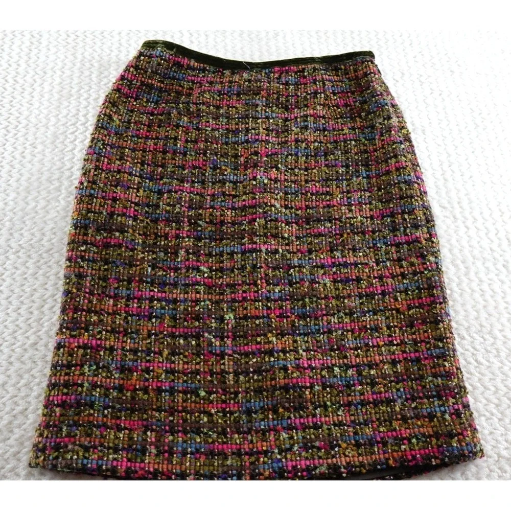 CYNTHIA STEFFE PENCIL SUIT SKIRT BOUCLE PINK GREEN MULTI VELVET FLARE 6 SPRING